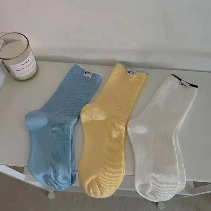 Cream%20Colored%20Socks%20Spring/Summer%20Medium%20Length%20Socks%20Double%20Needle%20Fabric%20College%20Wind%20Pile%20Socks%20Japanese%20Fashion%20Cotton%20Socks%20-%20Image%205