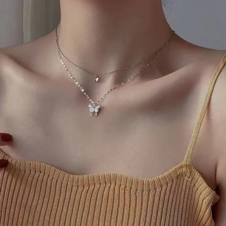 New%20Elegant%20Silver%20color%20Shiny%20Butterfly%20Necklaces%20Ladies%20Exquisite%20Double%20Layer%20Clavicle%20Chain%20Necklace%20Jewelry%20Gift%20-%20Image%203