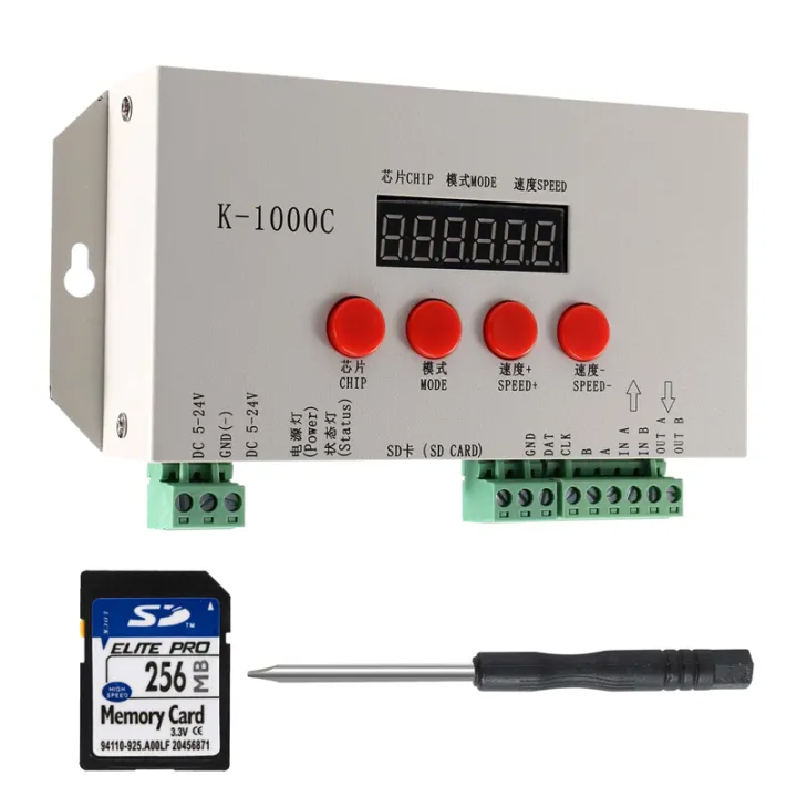 BTF-LIGHTING K-1000C WS2812B APA102C SK6812 WS2811 WS2811 WS2801 ledstrip, 1536 pixels, controller, DC5-24V, adresseerbare programmeerbare controller met SD-kaart