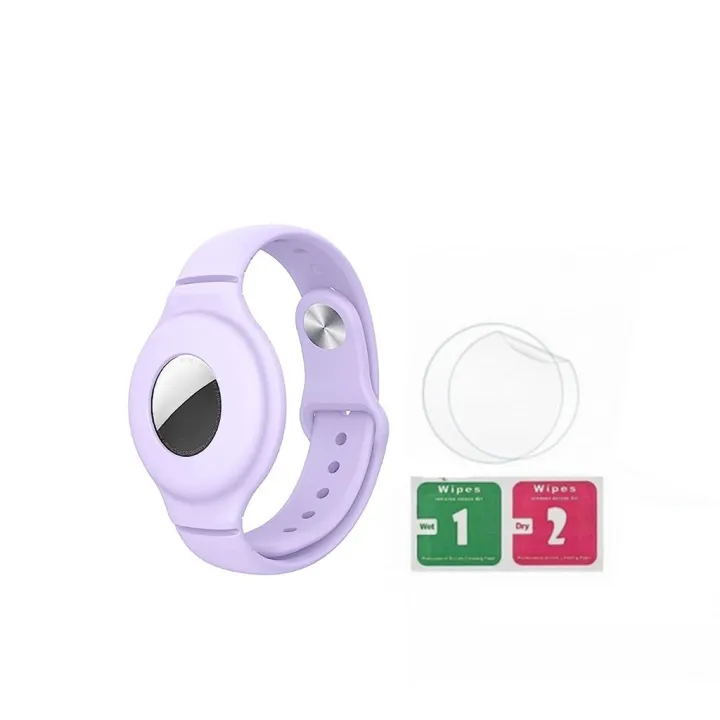 【ZIME】AirTag celet for Kids,Silicone Watch Bands Anti-Scratch Films for Kids Children, [Upgraded] Metal Studs Anti-dropping Wristband Compatible with AirTag