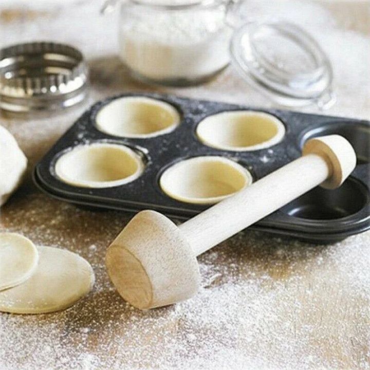 Wood Egg Tart Tamper Double Side Pastry Egg Tart Pusher Eggtart Mold Portable Dough Cookie Cutter Cake Baking Mold Kitchen Tools