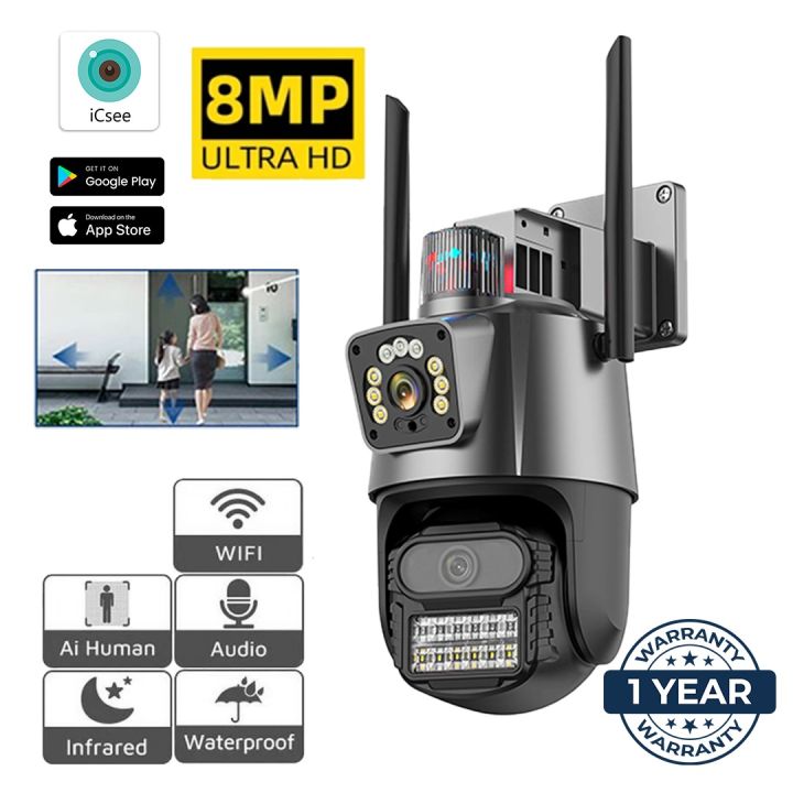4K Dual Screen PTZ WiFi Camera Dual lens IR Color Night Vision Outdoor Security IP Camera CCTV Surveillance Onvif Cam ICSEE