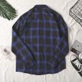 Yfashion Men Cotton Plaid Printing Shirt Fashionable Simple Large Size Casual Loose T-shirt Long Sleeves Cardigan Tops. 