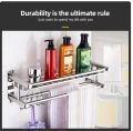 Bathroom rack, stainless steel 2 layer bathroom shelf with towel holder and hooks. 