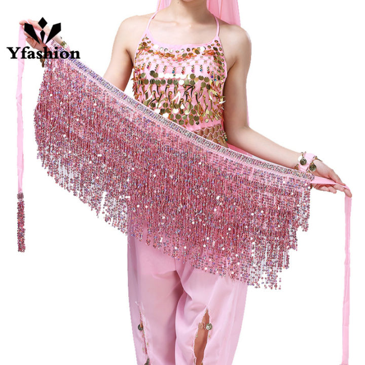 Yfashion Professional Belly Dance Skirt Hip Scarf With Tassel Latin Dance Hip Belt Performance Costume
