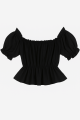 FA FASHION Women’s Black Off-Shoulder Peplum Top | Casual Puff Sleeve Blouse. 