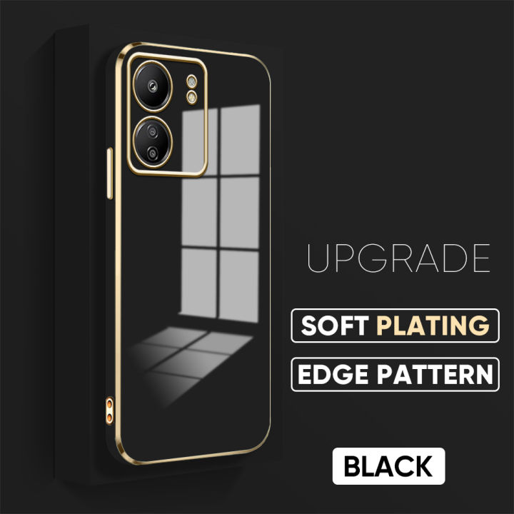 TA for Redmi 13C Xiaomi Poco C65 Back Cover with Hand Strap Luxury 6D Plating Case Side Pattern Soft Silicone Square Phone Cover