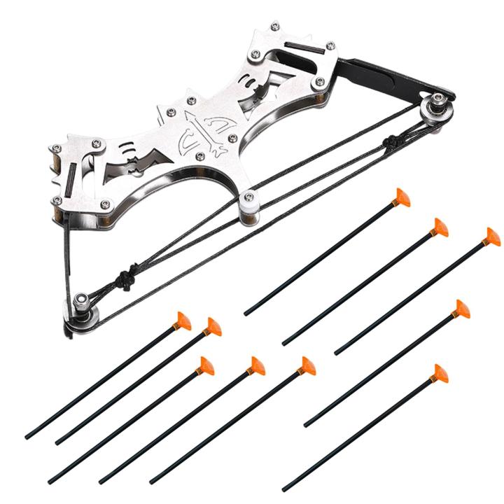 Radiant Versatile Pocket Kit Mini Bow Set for Target Practice Stainless Steel with Safe Suction Cup Arrow Game Right Hand Compound Bow for Office Desk Kit