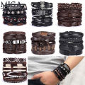 sevenq8 6pcs/set Multilayer Leather Leaf Owl Bracelet Men Women Wristband Bangle Cuff. 