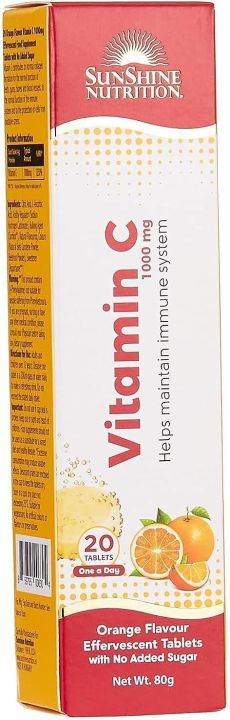 Sunshine Nutrition Vitamin C 1000 Mg Orange Flavour Effervescent 20 Tablets