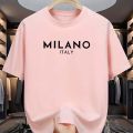 Top T Short Sleeve Crew Neck ITALY Fashion Casual Cotton Men's Summer 100% Loose MILANO Letter Print Shirt. 