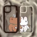 Cute Rabbit Bear Couple Phone Case For iPhone 15 14 Pro 13 12 Mini 11 XR XS Max 16 7 8Plus Lovers Paired Clear Hard Cover Fundas. 