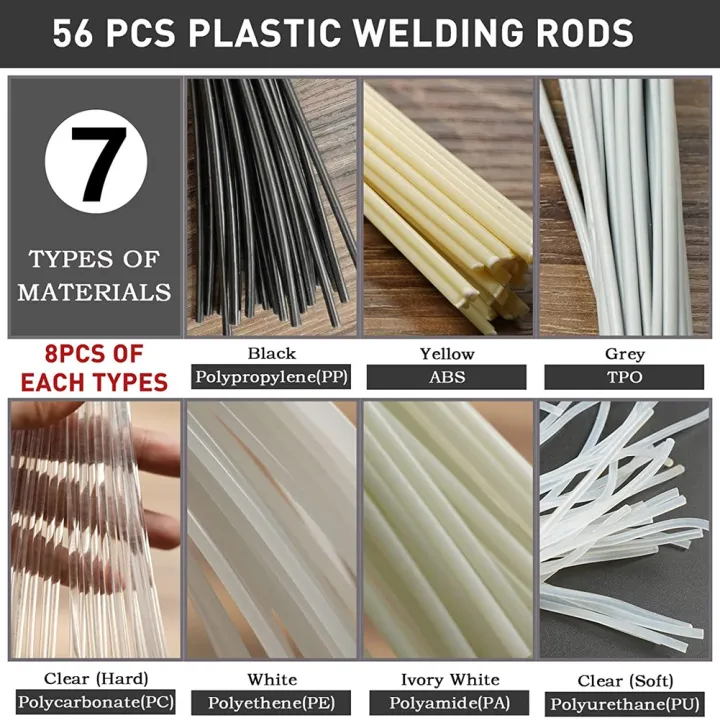 56PCS%20Plastic%20Welding%20Rods,%207%20Types%20ABS%20PP%20PU%20PE%20PA%20PC%20TPO%2013%20Inch%20-%20Image%202