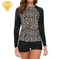 Women Two-piece Swimsuit Set Floral Print Women's Swimsuit Set Quick Dry Beach Top Shorts Conservative Stylish Surfing Clothes for Floral Splicing Swimsuit. 