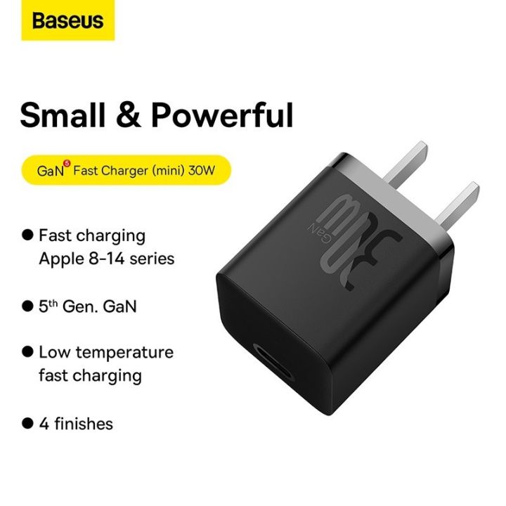 Baseus 30W GaN5 Type C Fast Charger Mini For iPhone Tablets