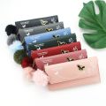 New Fashionable Butterfly Designer Women Girls Ladies Long Wallets Pure Color Wool Ball Bow Clutch Bag Card Bag Money Purse PU Leather Wallets. 