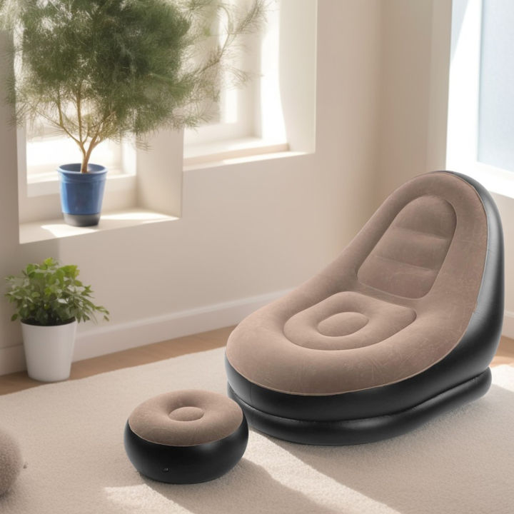 Inflatable Lounge Chair with Footrest, Portable Inflatable Seats, Flocked Sofa, Inflatable Chair, Lazy Inflatable Single Sofa Bed for Indoor and Outdoor Use