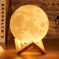 Rechargeable 3D Magical Moon Light Moon Lunar LED Night Light Lamp Touch Sensor Color Changing with Wooden Stand. 