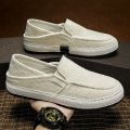 MAINALUN Minalun Summer Breathable Fisherman Straw Hat Fashionable Men's Shoes Soft Bottom Deodorant Casual All-Match Board Shoes. 
