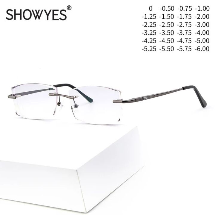 Oversized Myopia Glasses Men Gradient Gray Lens Rimless Frame Anti Blue Light Computer Eyeglasses For New Business Male Eyewear