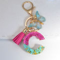 Resin A-Z Letter Keychain Gradient Butterfly Tassel Pendant Keyring for Women Girl Purse Handbag Car Key Accessories Gift. 