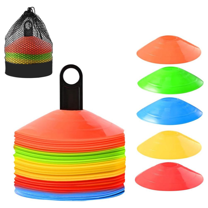 Training Marker - 20 Pieces - Practise Flat Cones Cone Plastic Cone Colour Color Colours Football Volleyball Athletic Cricket Yellow Green Blue Orange Red Sanabil Sanaabil