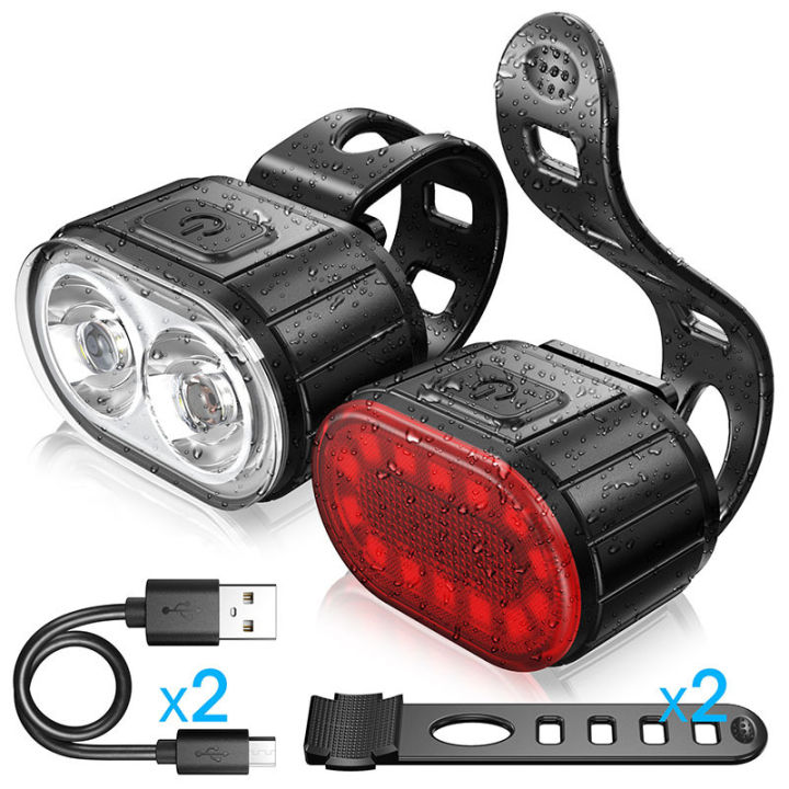 Front Rear Lights Cycling Bicycle Front Rear Light Set USB Charge Headlight Light MTB ...