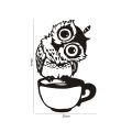 Cute Cartoon Owl On Mug Wall Stickers Coffee Decorative Decal for Kitchen Dining Room Vinyl Stickers for Coffee Bar Home Decor. 
