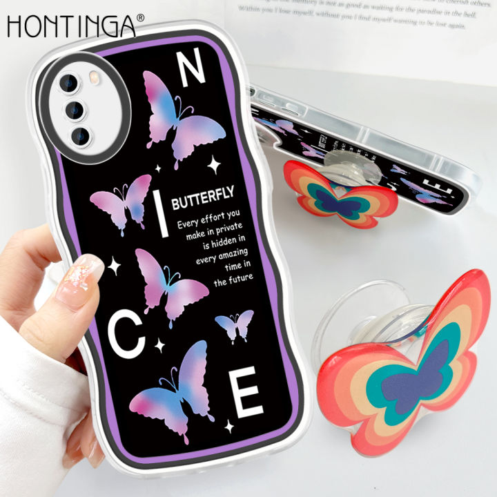 Hontinga For Xiaomi Poco M3 Back Cover Free Holder Beautiful Butterfly Soft Wavy Case Camera