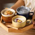 Creative Ceramic Coffee Mugs with Lid Cute Cat Porcelain Cup Family Breakfast Milk Juice Cup Beverage(Yellow). 
