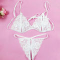 Yfashion 2PCS/Set Women Cotton Lace Bra + Briefs hree-Point Crotch Underwear Set. 