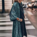 DESCENTE Women Sequined Cardigan Jacket Sparkly Sequin Cardigan for Women Stylish Mid-length Coat for Parties Daily Wear Three Quarter Sleeves Loose Fit Sequin Coat. 