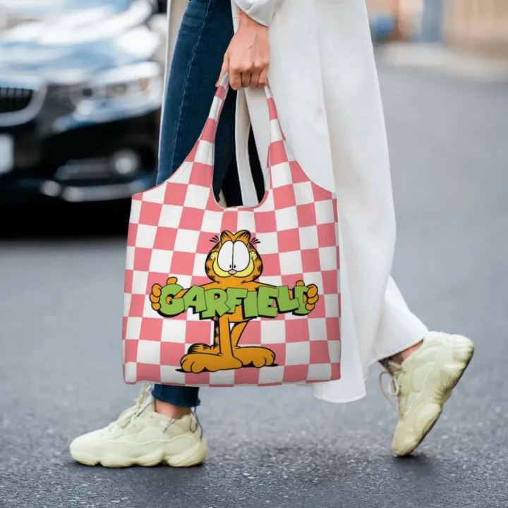 【ALLGOOD】Garfield Canvas Tote Bag Cute Printing Korean Style Student Shoulder Bag Casual Shopping Bag Large Capacity Travel Bag