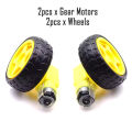 2pcs Gear Motors and Wheels for 2WD Arduino Smart Robotic Car TT Gear Motor 65mm x 28mm Yellow Plastic Rubber Tire Wheel. 