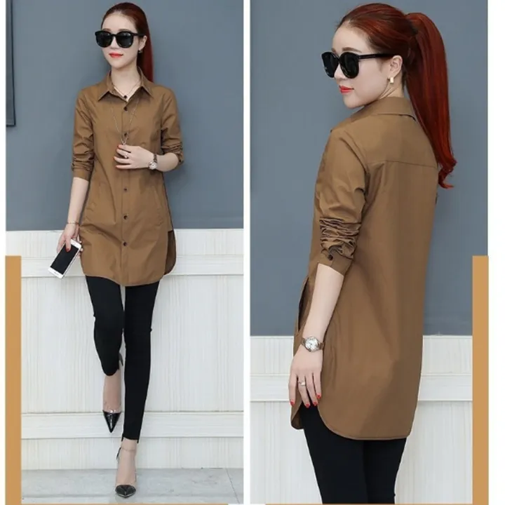 Yfashion%20Women%20Cotton%20Shirt%20Solid%20Color%20Lapel%20Long%20Sleeve%20Slim%20Fit%20Top%20Mid-length%20Cardigan%20T-shirt%20color%20-%20Image%206