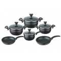 The Harvest  10 Pieces Non Stick Cooking Set 20cm, 22cm, 24cm Casserole Pots with Lid + 16cm Sauce Pan with Lid + 20cm, 24cm Open Fry Pan Made with High Quality Pressed Aluminium Induction Bottom Premium Cookware Set with Free Bamboo Spoon. 