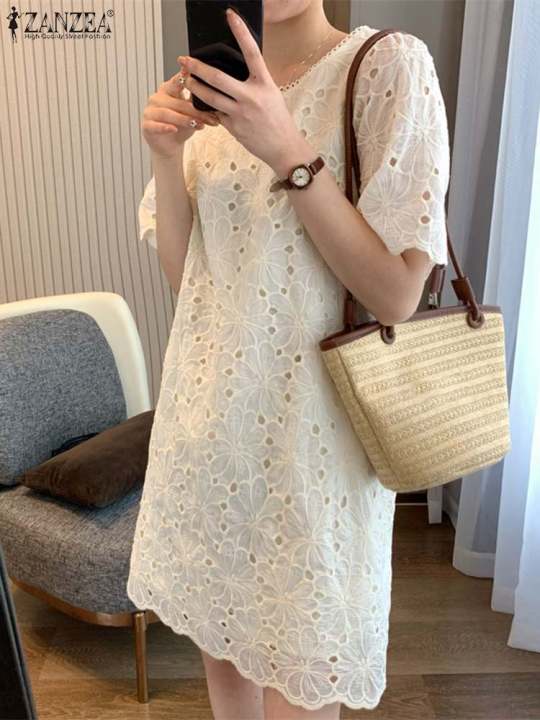 ZANZEA%20Women%E2%80%99s%20Mini%20Sundress,%20Vintage%20Lace%20Embroidered%20White%20Dress,%20Summer%20Holiday,%20Short%20Sleeve%20-%20Image%204
