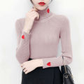 Women slim turtleneck sweaters fall winter casual Korean love bottomed knit tops stylish elegant knitwear jumper basic pullover. 