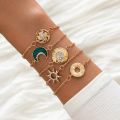 Boho Women Sun Moon Bracelets Set Gold Color Crystal Round Circle Charm Chain Bangle Female Jewelry Gift. 
