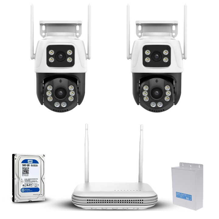 6MP Dual Lens PTZ Outdoor 2 Camera Pack with NVR, Hard Disk, Power Supply Full Wireless Camera Package (code:1052a)