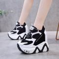 【BestGO】Girl 12.5cm/4.9 Height Chunky Sneakers Thick Bottom High Heels Breathable Mesh Wedge Shoes Woman Fashion Women ShoesDaddy shoes new all-match color matching thick-soled platform white shoes. 