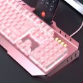 Pink Purple Gaming Keyboard and Mouse Set Mechanical Feel Girl Cute USB Wired keybord With white LED Light backlit key board membrane external For PC Laptop Computer. 