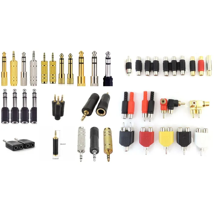 Stereo Speaker Audio Video HiFi Subwoofer Adapter Connectors 3.5mm 6.35mm Male Female Microphone AUX AV RCA Converter 1Pcs