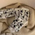 Autumn and Winter Fleece-lined Mink Fur Socks Women's Warm Thickened Cow Spot Home Cute Girl Room Socks Maternity Socks. 