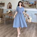 [ plus Size Women's Clothing ]2024 Summer New Fresh Mori Style Lapel and Waist Tight Slimming French Advanced Dress. 