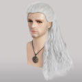 The Witcher 3: Wild Hunt Synthetic Hair Long Silver White Wavy Men'S Geralt Cosplay Wig for Halloween Christmas School. 