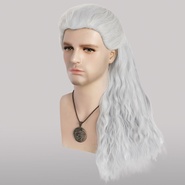 The%20Witcher%203:%20Wild%20Hunt%20Synthetic%20Hair%20Long%20Silver%20White%20Wavy%20Men'S%20Geralt%20Cosplay%20Wig%20for%20Halloween%20Christmas%20School%20-%20Image%204
