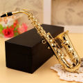 Mini Saxophone Model Musical Instrument Copper Brooch Miniature Desk Decor Display with box + bracket. 