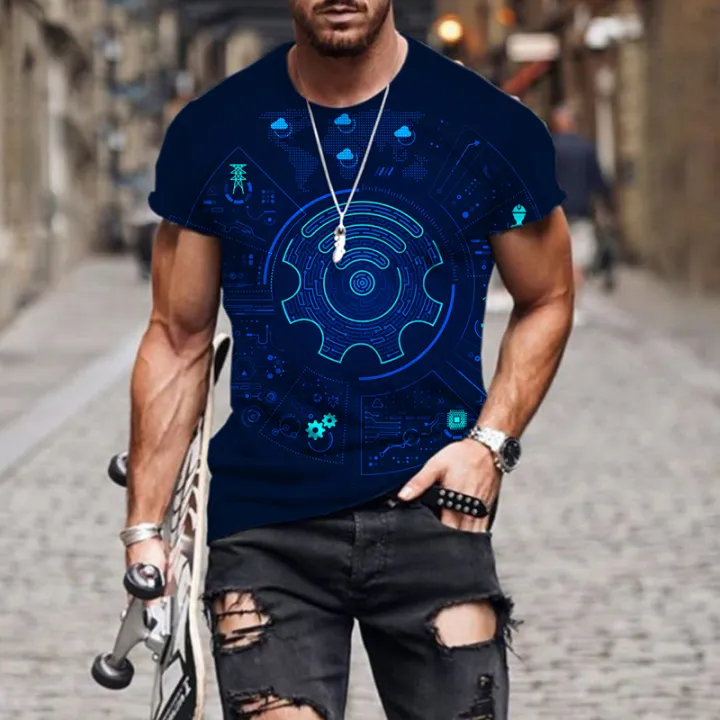 2023%20New%20AI%20Technology%20Illustration%20Men's%20Creative%20Men's%20T-shirt%20Short%20Sleeve%203D%20Top%20Oversized%20Breathable%20Punk%20T-shirt%20-%20Image%204