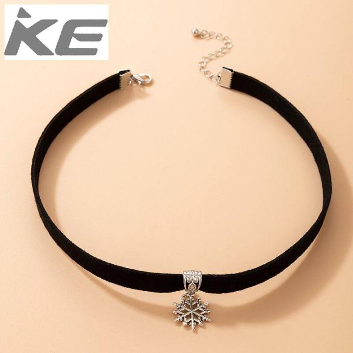 Cute Snowflake Chain Choker Necklace for Women Charms Black Cloths Adjustable Christmas Jewelry Gift Collar 20741